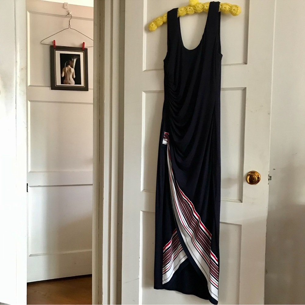Bailey 44 Dress Size-S Pitcher Plant Maxi Tulip Hem Blue Red Stripes